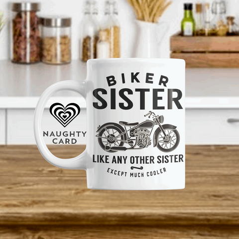 Biker Mug, Birthday Gift, Christmas Gift, Personalised Mug, Personalized Gift, Mug On Plain Background, Sister Gift
