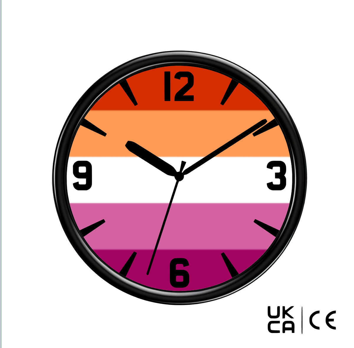 Wall clock with a rainbow design on a white background