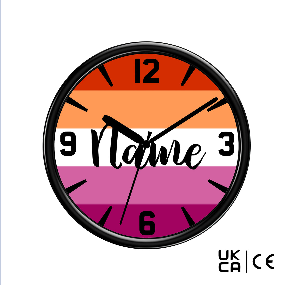Colorful wall clock with gradient design and 'Name' text on a white background