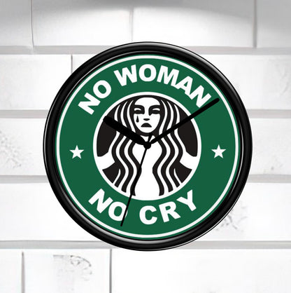 Wall clock with 'No Woman No Cry' design on a white background