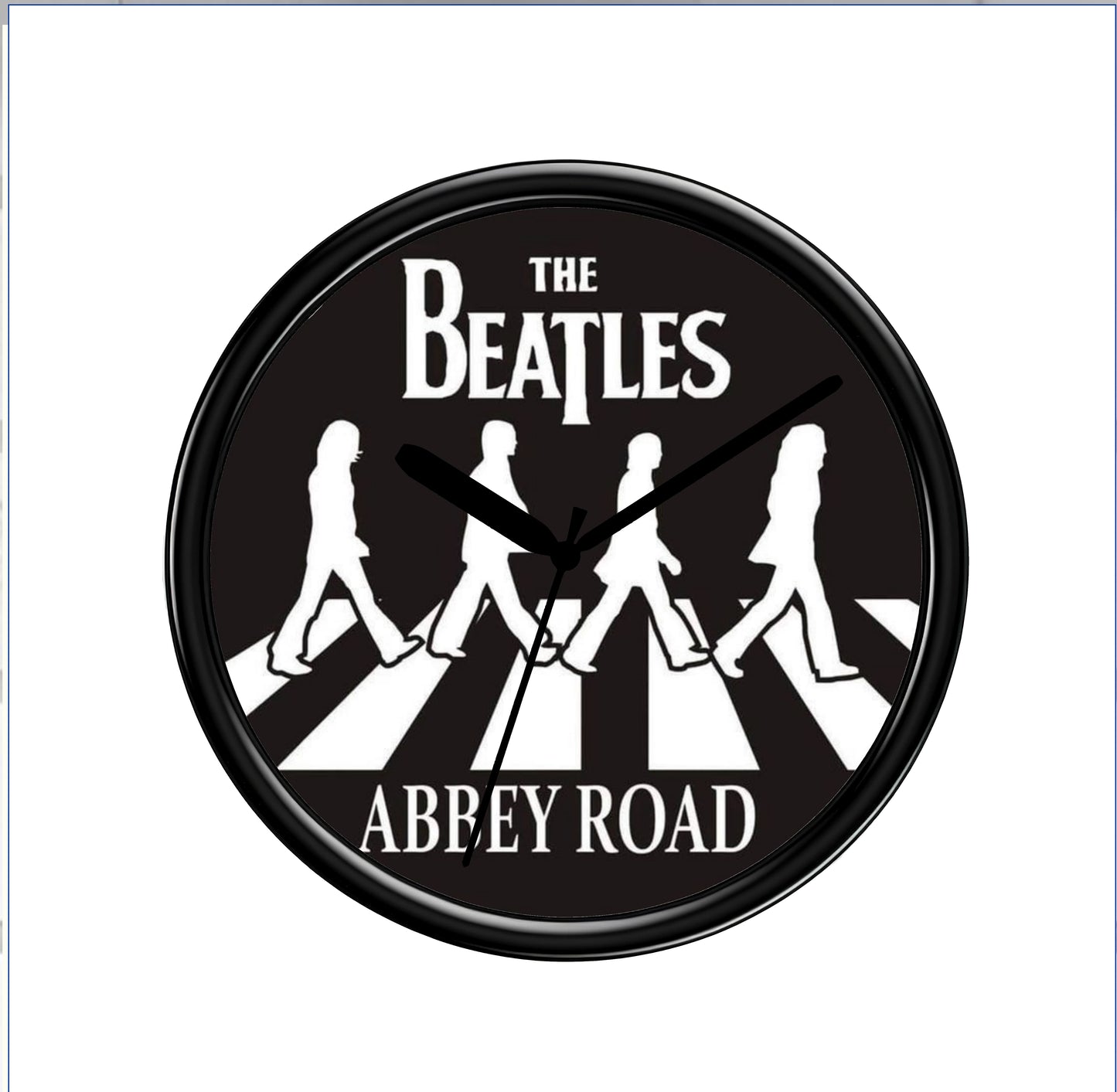 Wall clock with The Beatles Abbey Road design on a black background