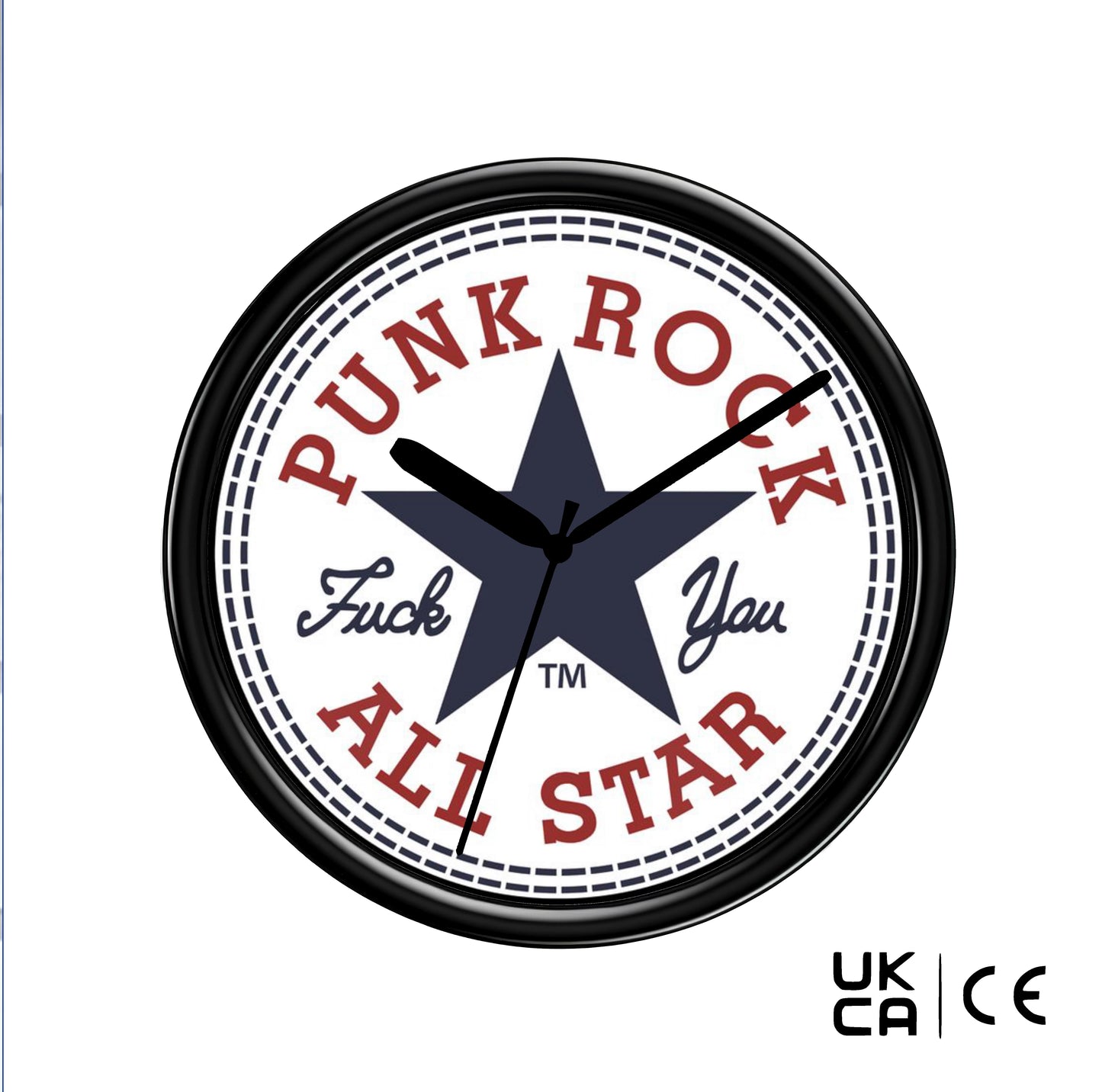 Wall clock with 'Punk Rock All Star' design on a white background