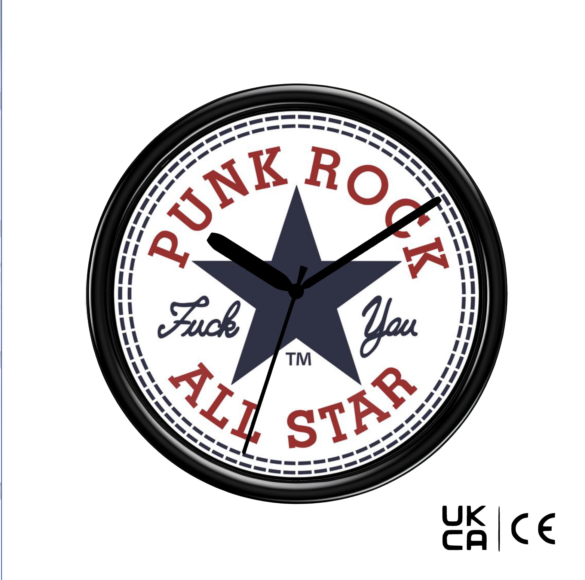 Wall clock with 'Punk Rock All Star' design on a white background