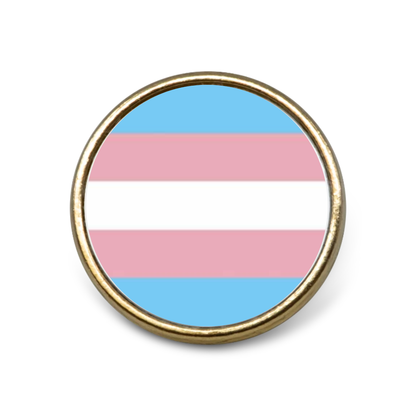 Gold Pin badge featuring the transgender flag