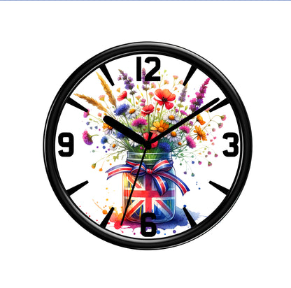 Union Jack Floral Wall Clock – Shabby Chic British Flag Home Decor