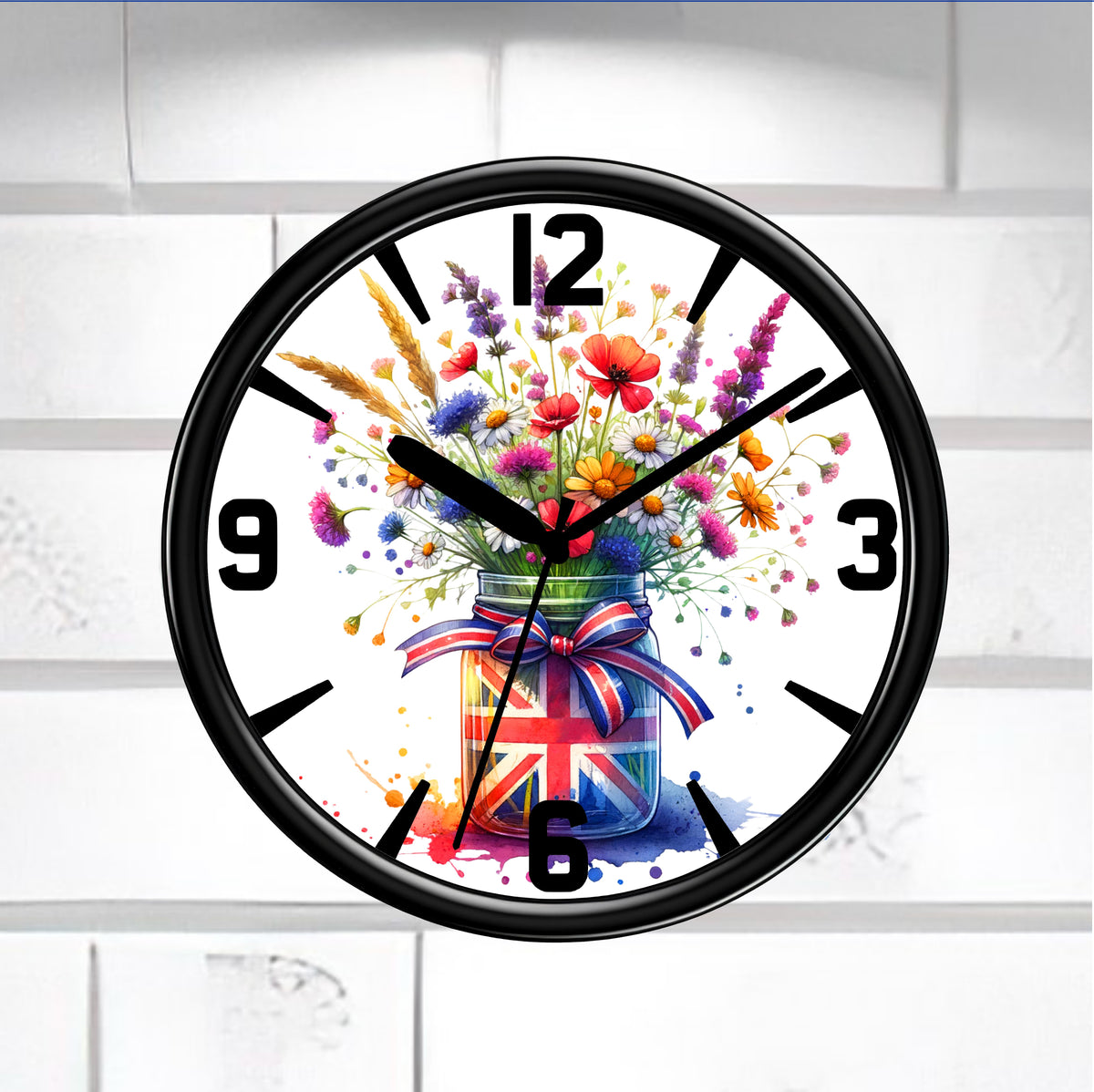 Union Jack Floral Wall Clock. Shabby Chic British Flag Home Décor