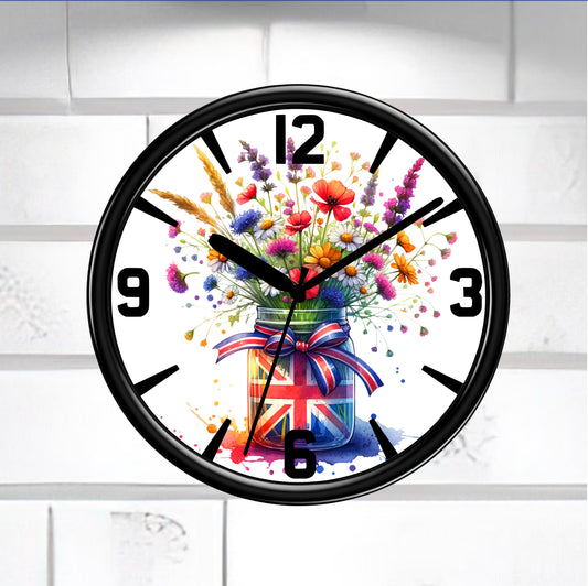 Union Jack Floral Wall Clock – Shabby Chic British Flag Home Decor