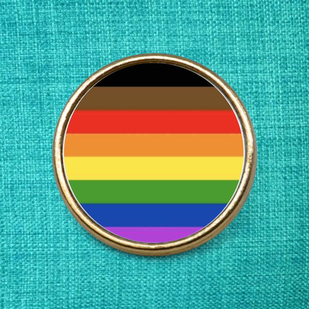 Gold Metal Pin Badge featuring the POC Pride Flag