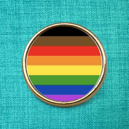 Gold Metal Pin Badge featuring the POC Pride Flag