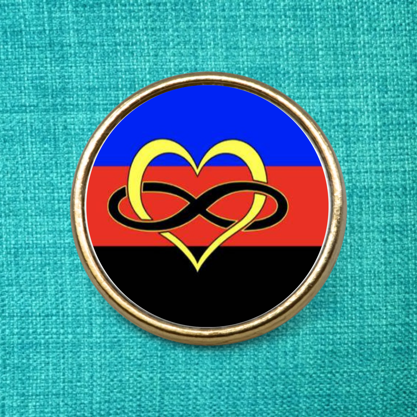 Gold Lapel Pin badge featuring the polyamorous PI flag