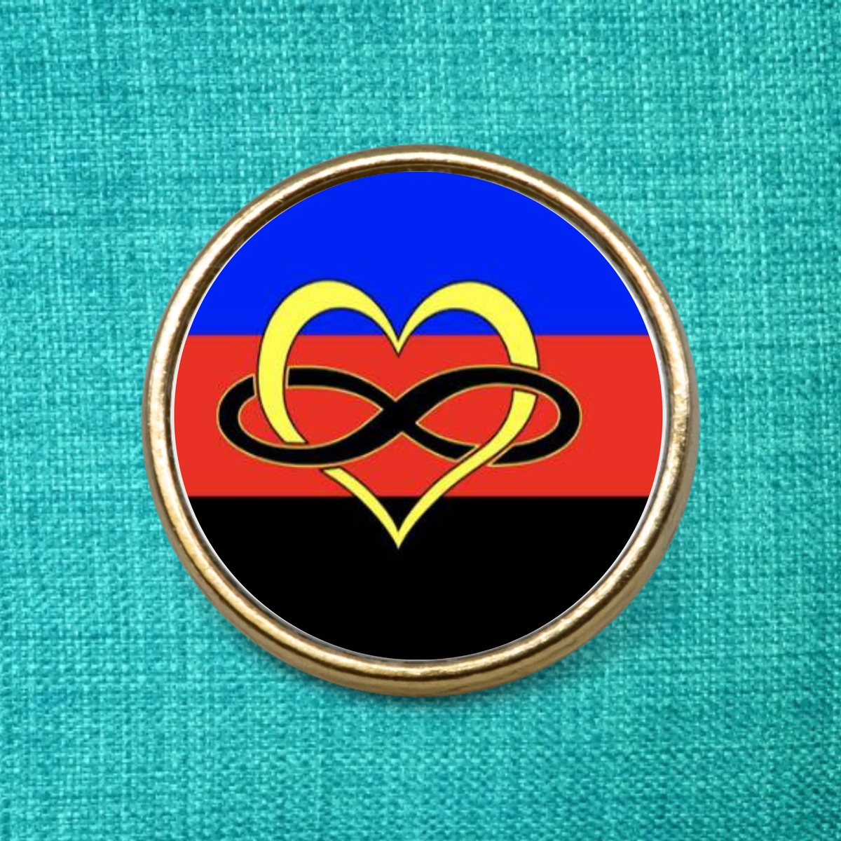 Gold Lapel Pin badge featuring the polyamorous PI flag
