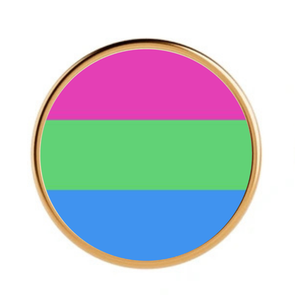 Polysexual pride badge on a plain white background
