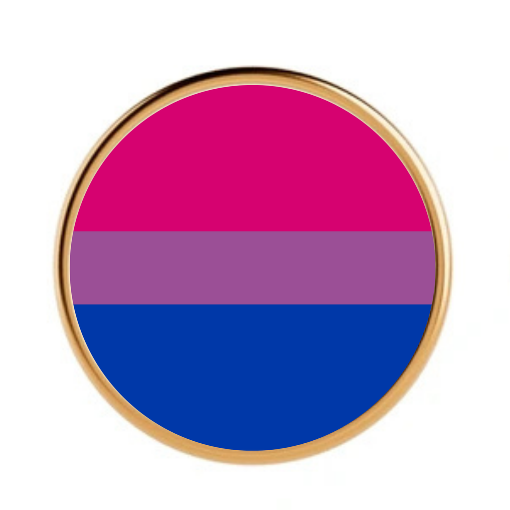 Bisexual Pride Flag pin badge on a plain white background