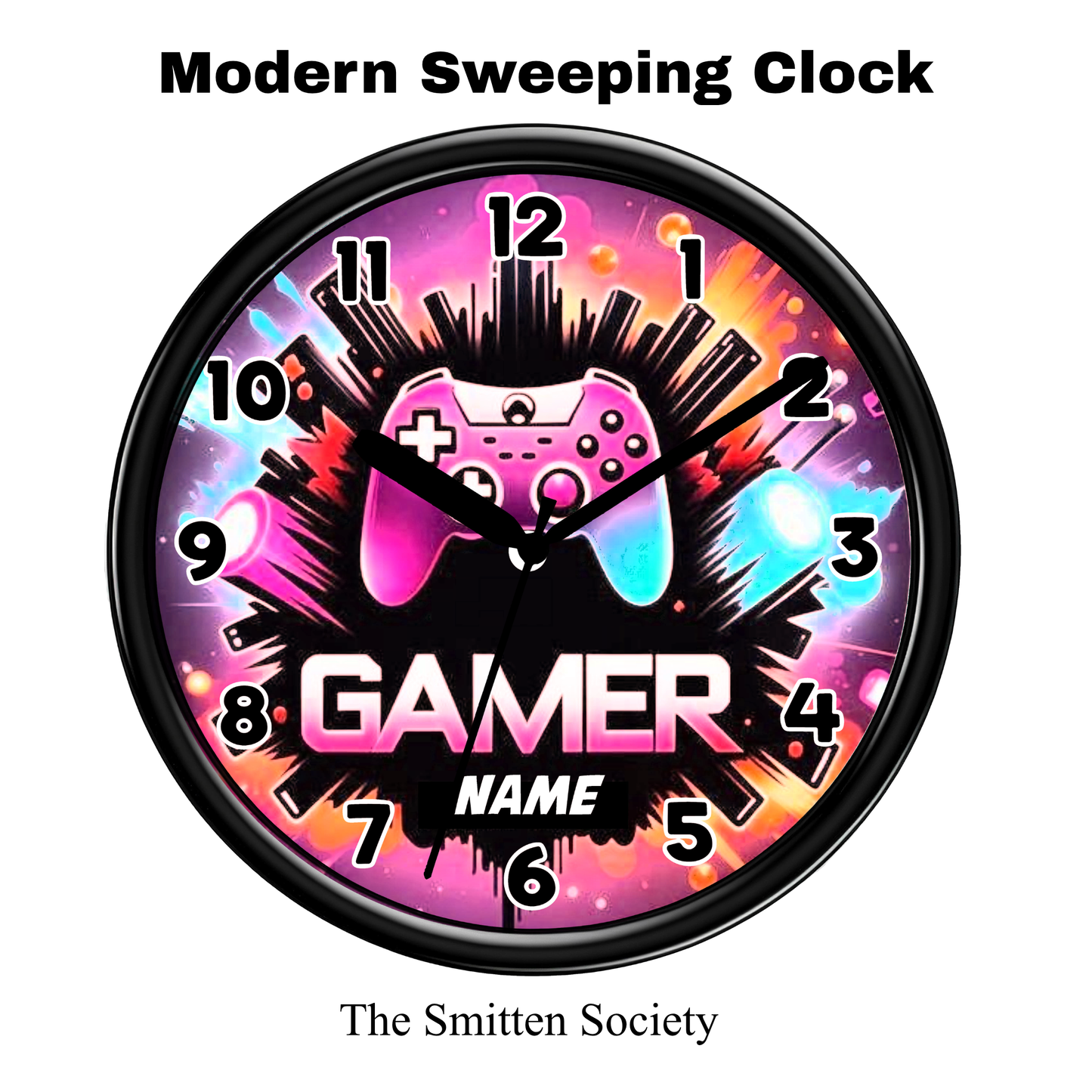 Gaming-themed clock with controller design and 'Gamer' text on a colorful background.