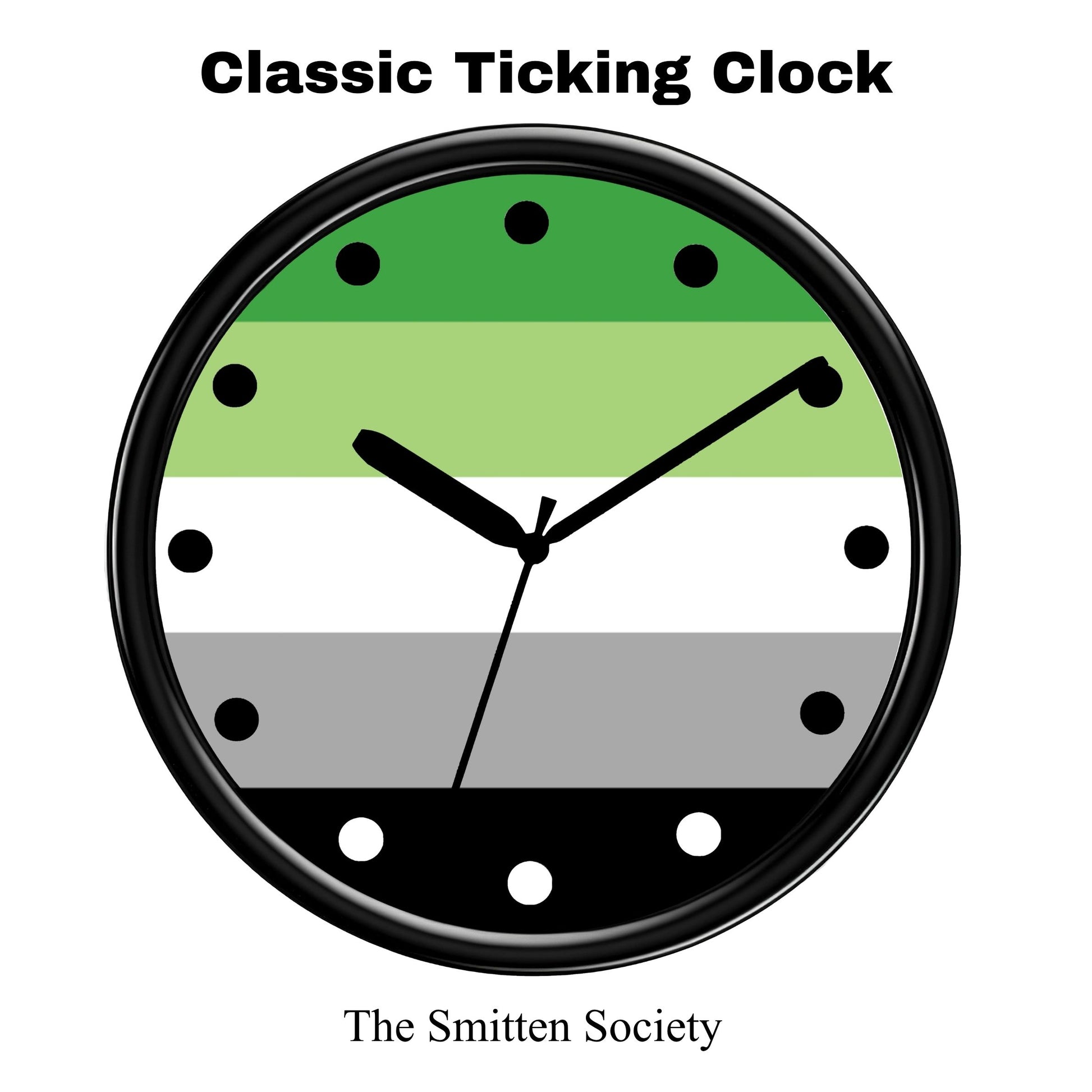 Wall clock with green and gray design and 'The Smitten Society' branding