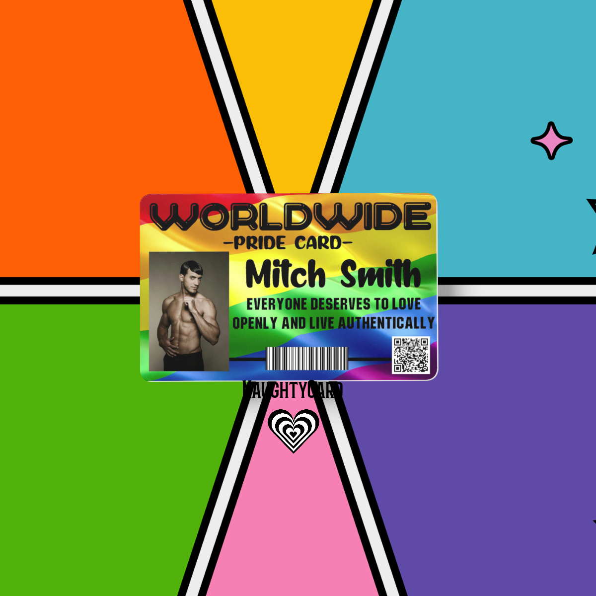 Gay Worldwide Pride Membership Card add your own photo, on a colourful LGBTQ background