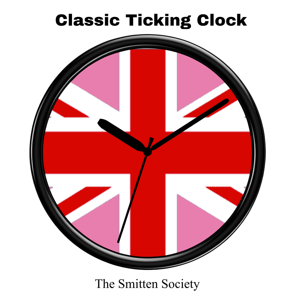 Clock with Union Jack design and 'The Smitten Society' branding