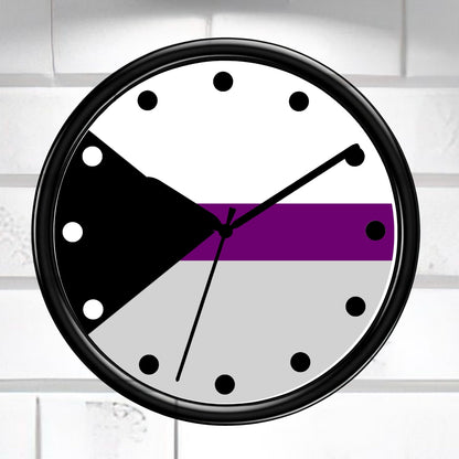LGBT Wall clock with a demisexual pride flag design on a white brick wall background