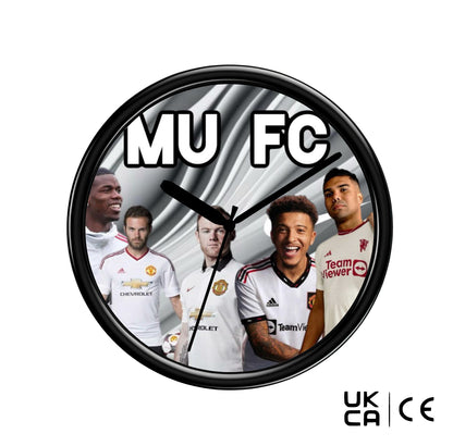 Wall clock with Man U logo and player images on a white background