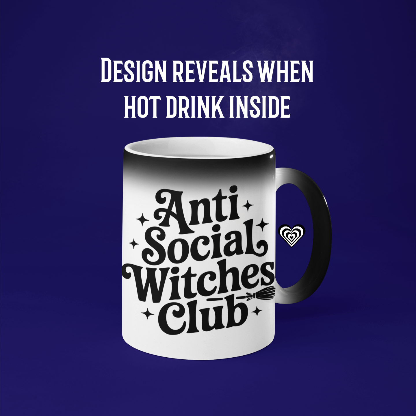 Mug with 'Anti Social Witches Club' text on a blue background