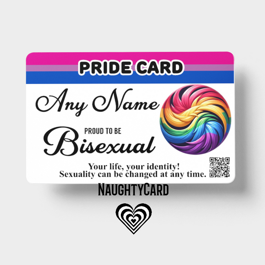 Pride card with bisexual pride flag design on a white background