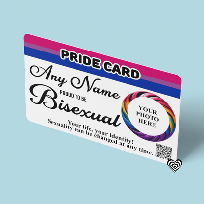 Pride card with bisexual design on a light blue background