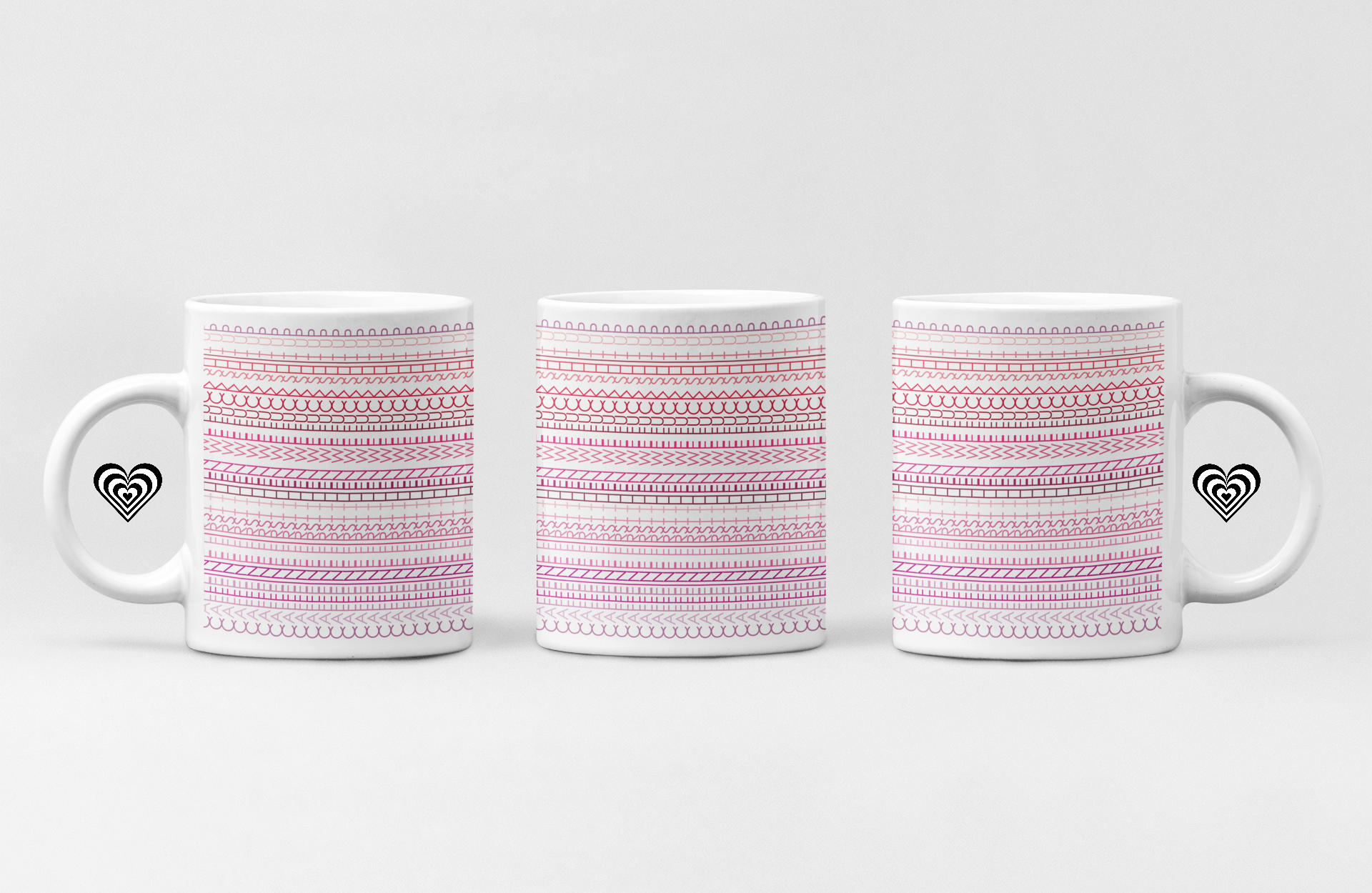 Three White Mugs On a Plain Background