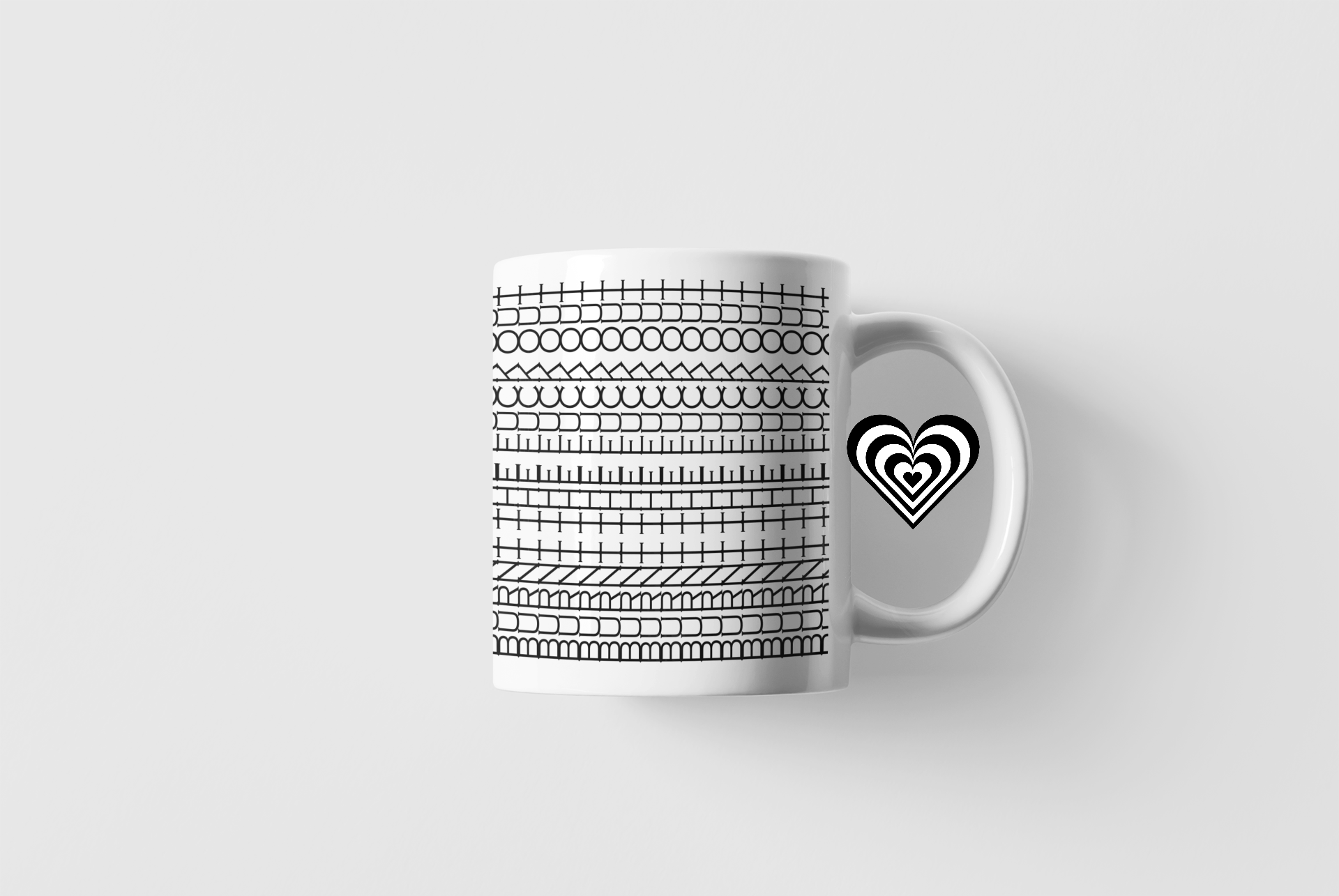 Rude Swearing White mug with black pattern on a light grey background.