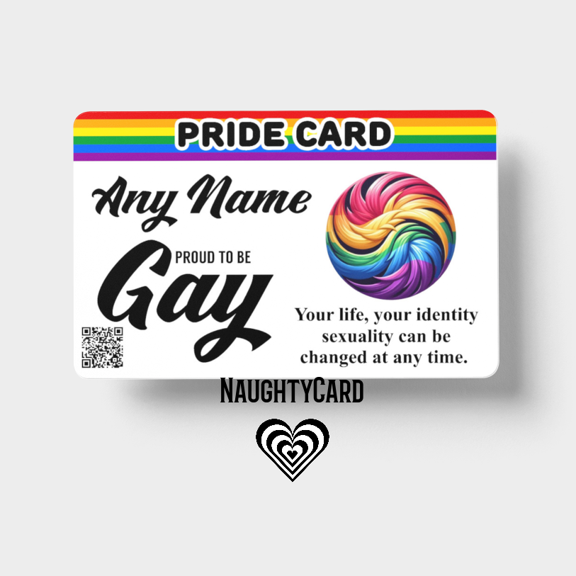 Pride card with rainbow design and text on a white background