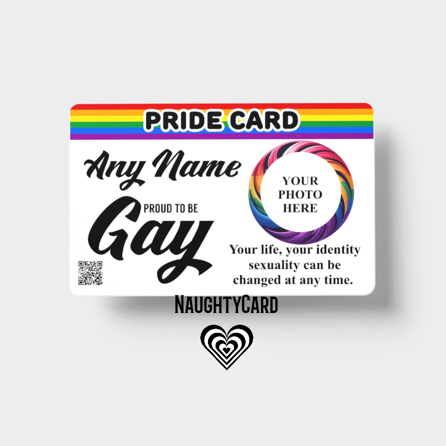 Pride card with rainbow design and text on a white background