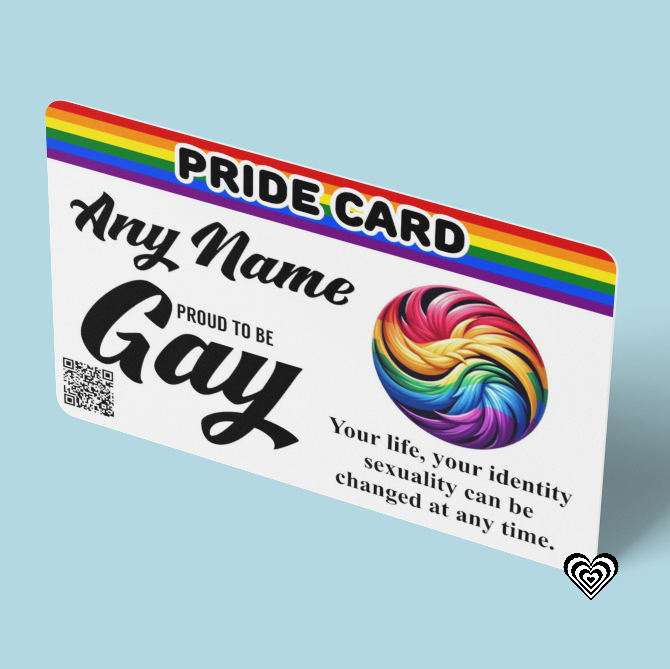 Pride card with rainbow design on a light blue background