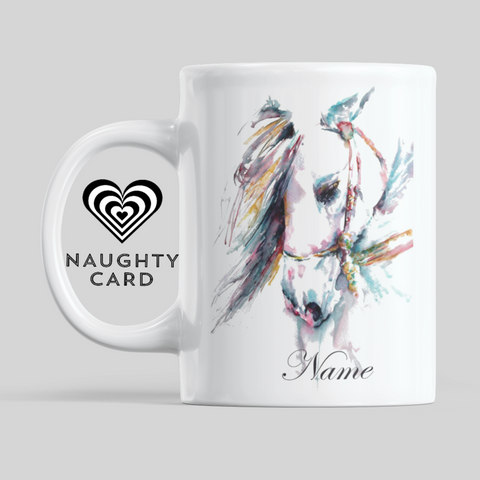 Horse Personalised Water Colour Mug From NaughtyCard. Watercolour animal mug.