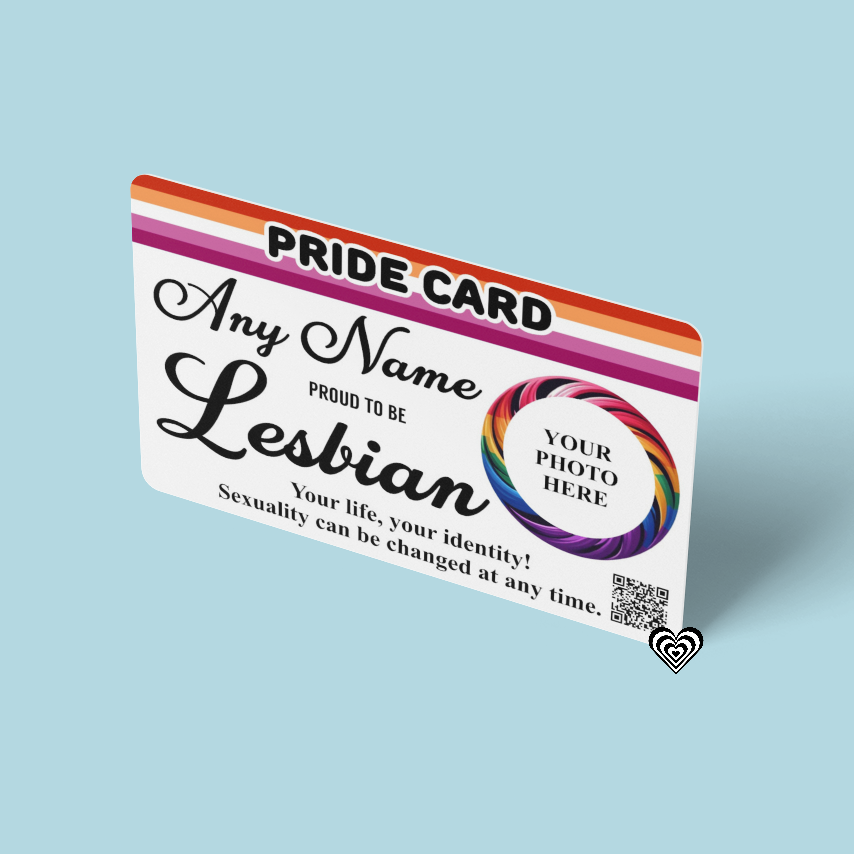 Lesbian Pride card with rainbow design on a light blue background