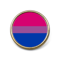 Gold pin badge on a plain white background featuring the bisexual pride flag