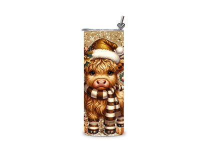 Baby Highland Cow Thermal Skinny Tumbler Gold