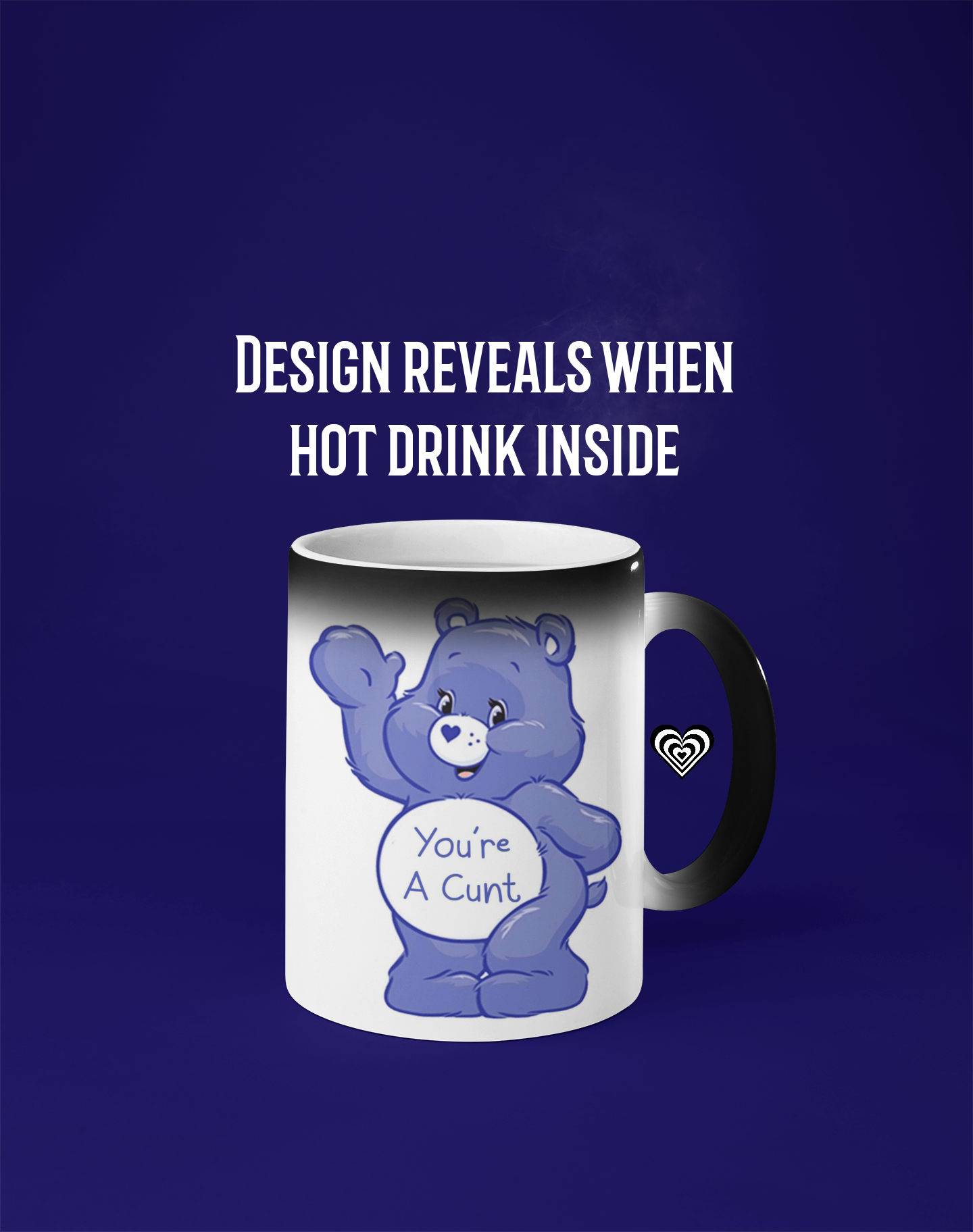 Mug with a cartoon bear design on a dark blue background