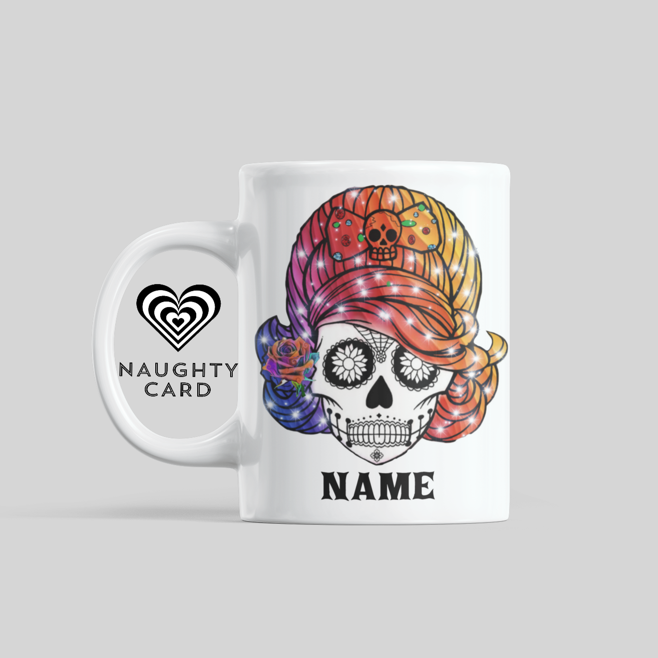 Sugar Skull Sparkle Personalised Mug. Back View