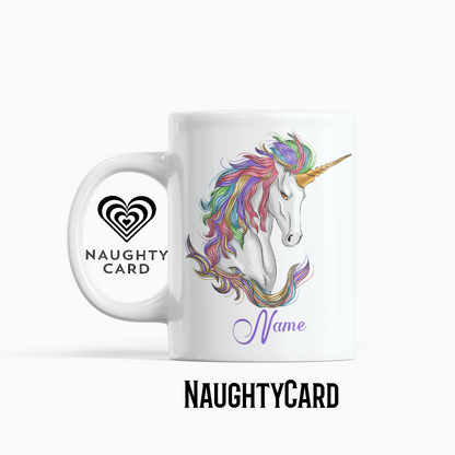 Unicorn Personalised Mug From NaughtyCard. Front View