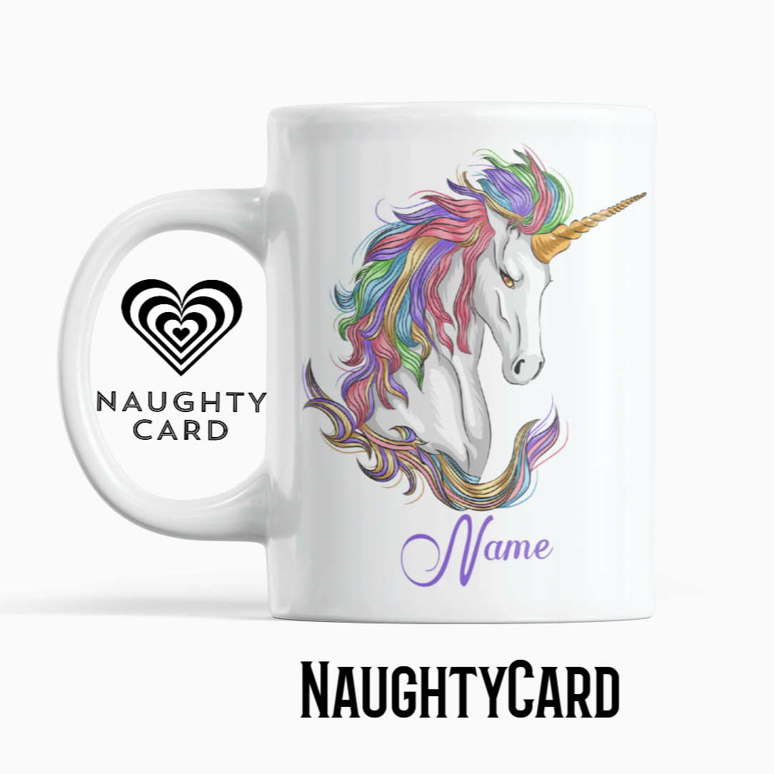 Unicorn Personalised Mug From NaughtyCard. Side View