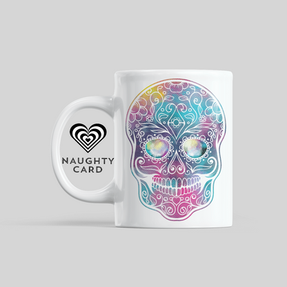 Sugar Skull Pink Blue Mug. Side View