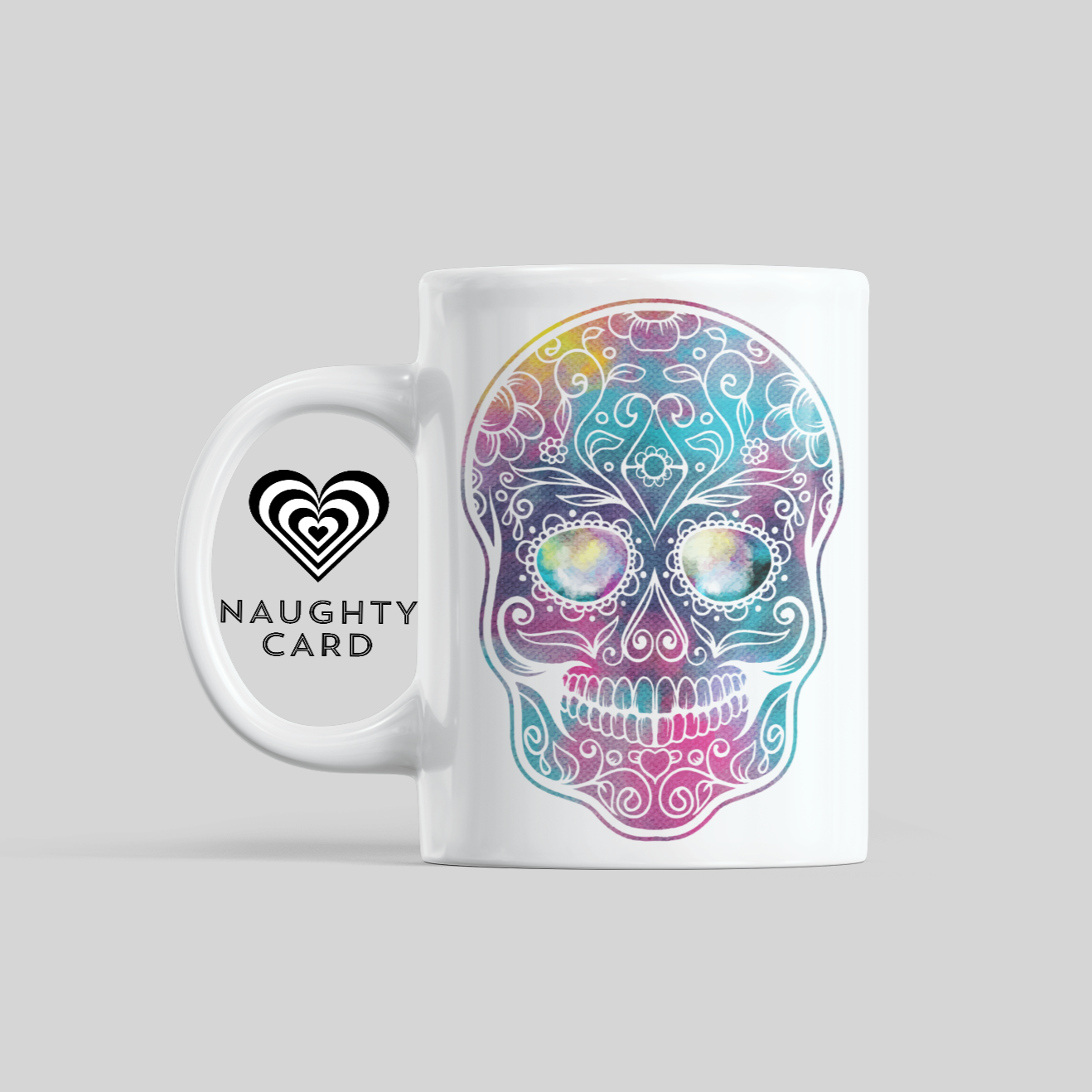 Sugar Skull Pink Blue Personalised Mug Back View
