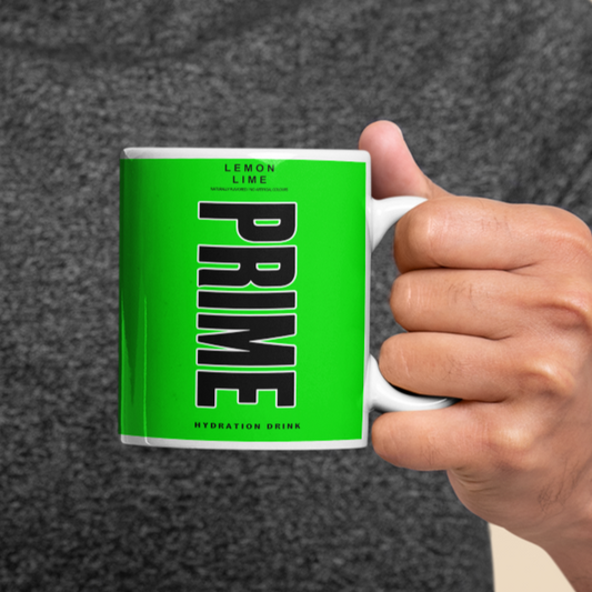 Green Prime Hydration Inspired Mug. Heat reveal magic mug. Birthday Gift. Christmas Gift. Mug from NaughtyCard. Birthdya Gift Lemon and Lime Prime