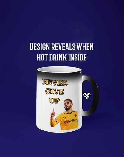 Matheus Cunha Mug with motivational quote and person in yellow jersey on a blue background