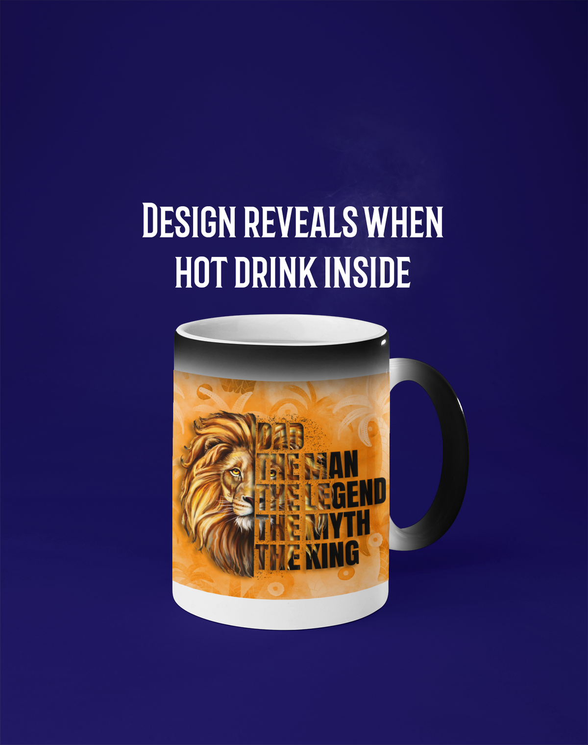 Dad Birthday Magic Mug, Fathers Day Gift Lion Mug From Naughty Card - Magic Mug Heat Reveal on a solid purple background