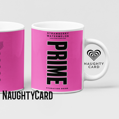 Strawberry Prime Hydration Inspired Mug. Heat reveal magic mug. Birthday Gift. Christmas Gift. Mug from NaughtyCard. Watermelon Prime Pink Prime Mug 