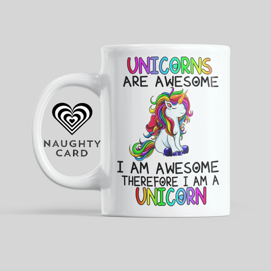 Awesome Unicorn. Funny Unicorn mug from NaughtyCard. Designed for adults this is the perfect office birthday gift. Leaving Gift and ideal for secret Santa. Christmas Gift Magic Mug on Plain Background